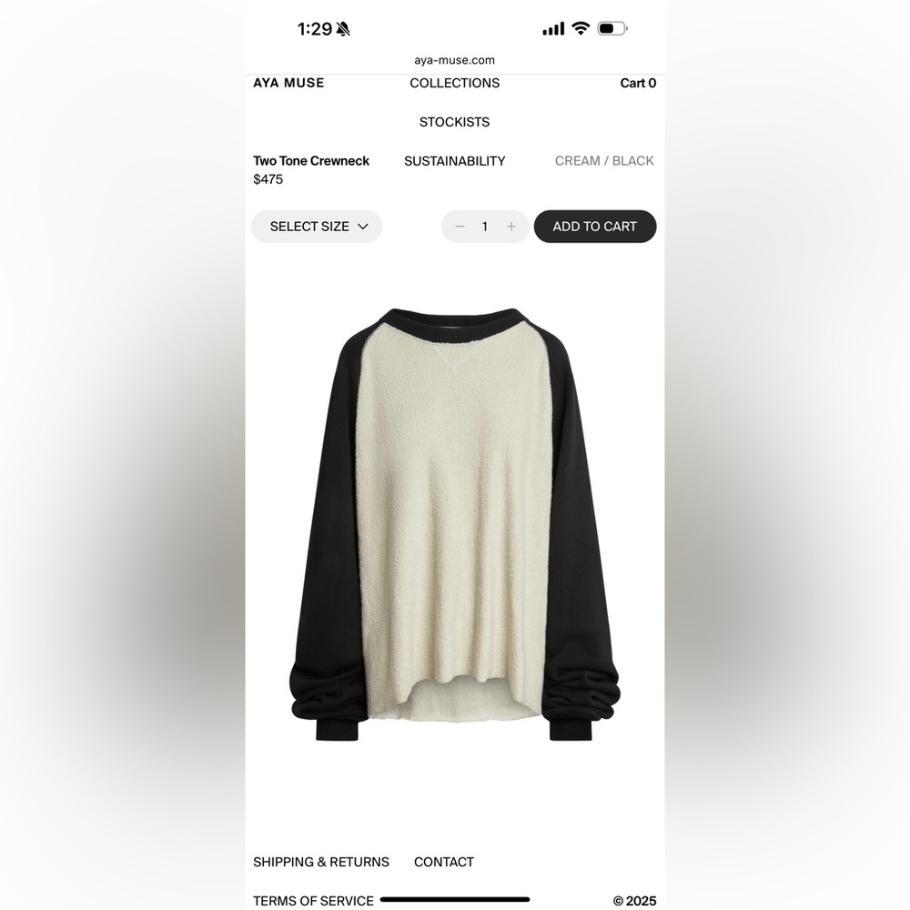 Aya Muse Cream and Black Two Tone Crewneck